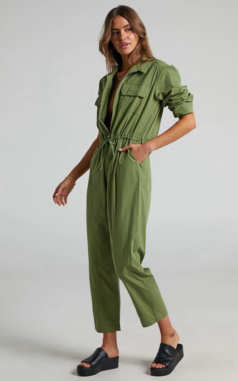 Showpo Kaede Jumpsuit - Utility Jumpsuit Khaki | OEYPZI302