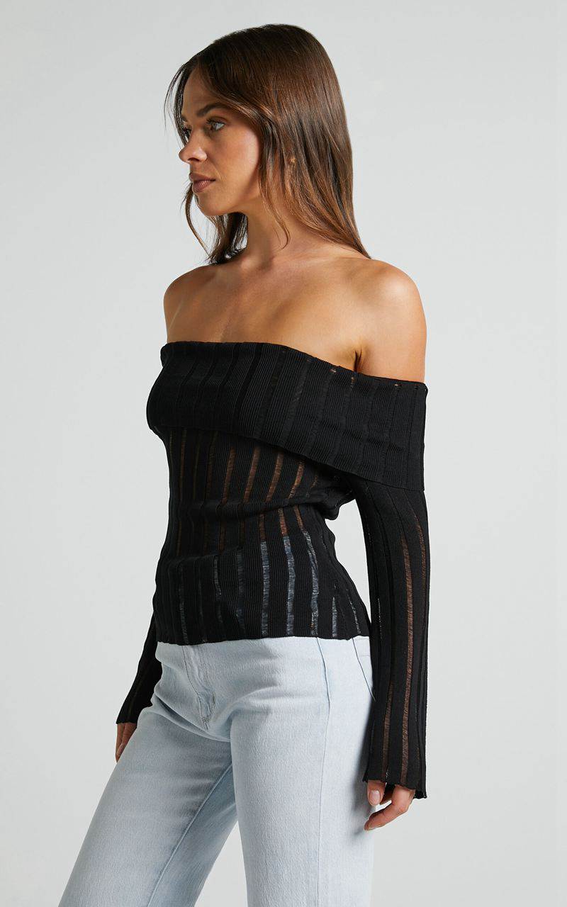 Showpo Kailah Top - Off The Shoulder Knit Top Black | DJRSXH491