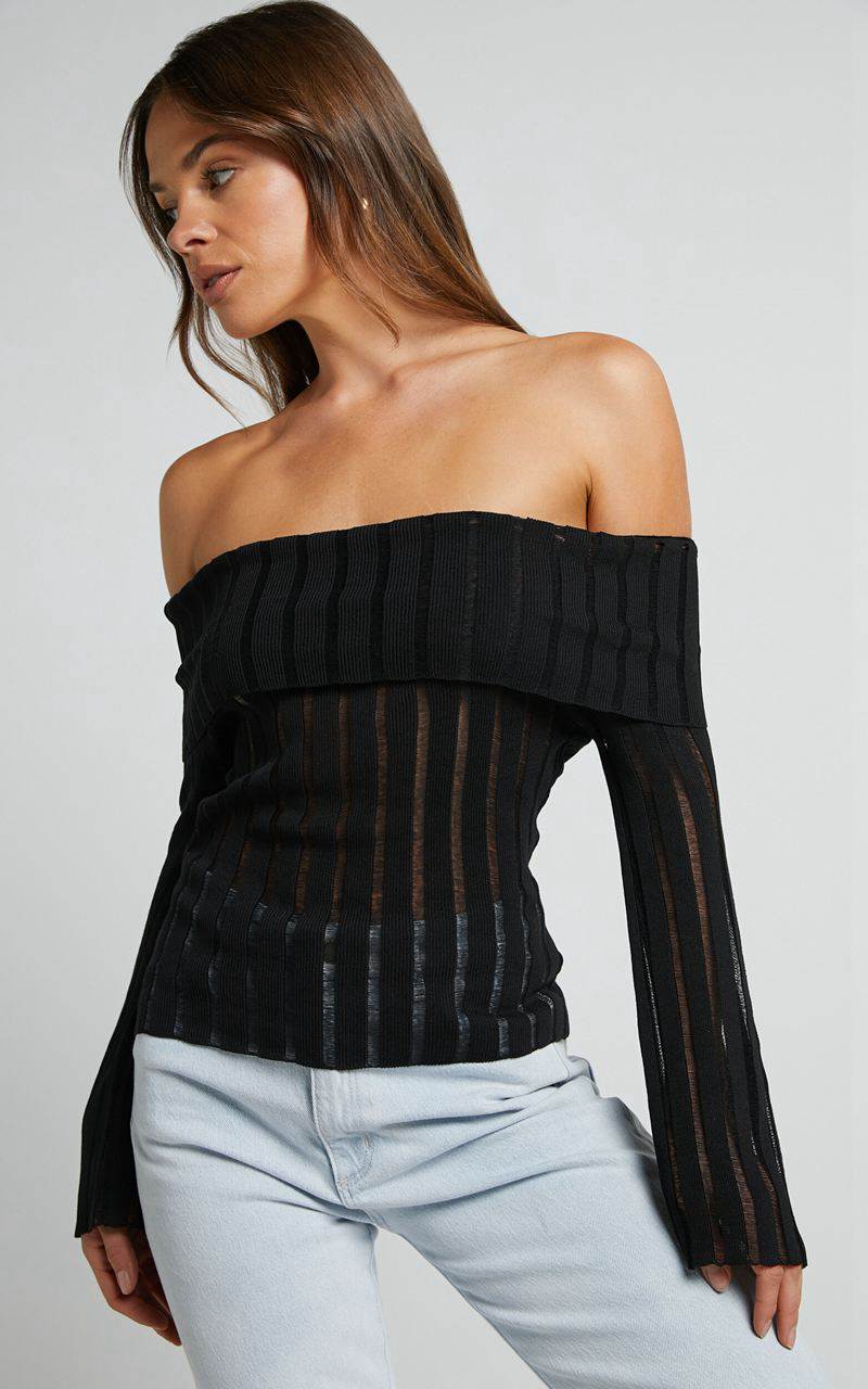 Showpo Kailah Top - Off The Shoulder Knit Top Black | DJRSXH491