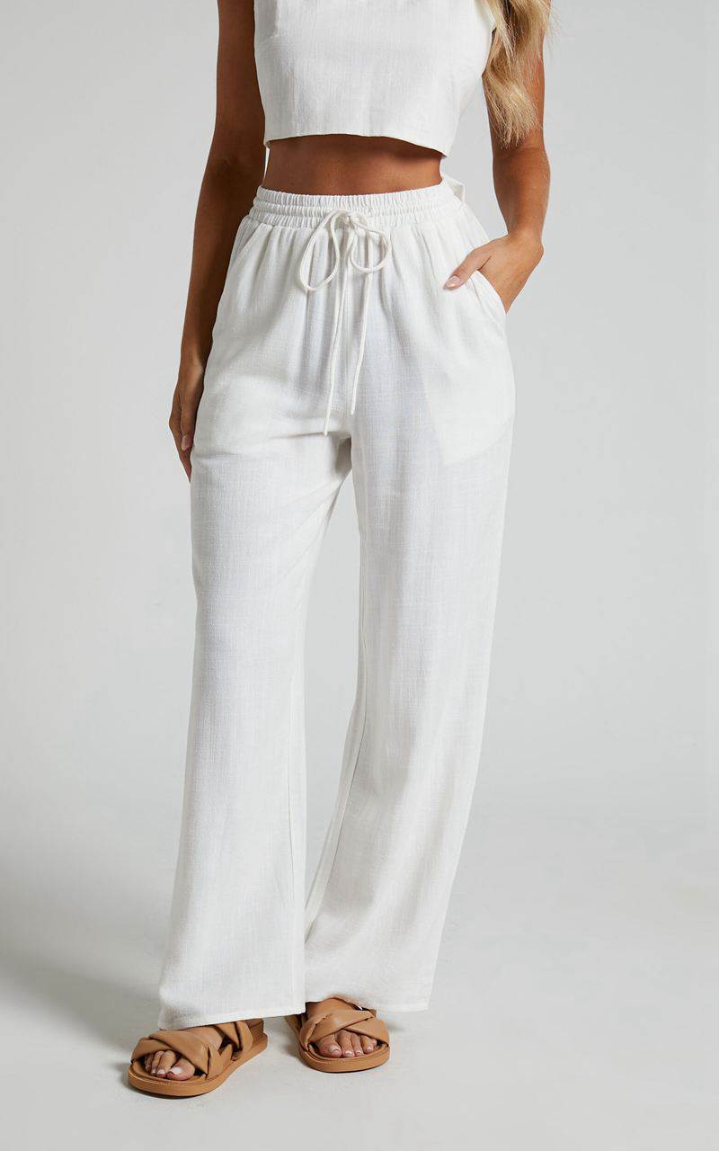 Showpo Kala Pants - Mid Waisted Relaxed Elastic Waist Pants White | ADUEHO530