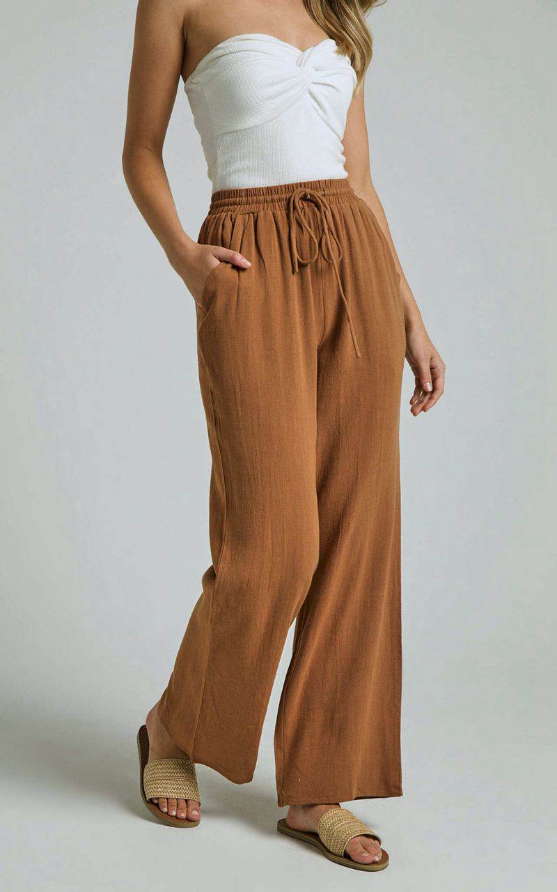 Showpo Kala Pants - Mid Waisted Relaxed Elastic Waist Pants Tobacco | OICJUV392