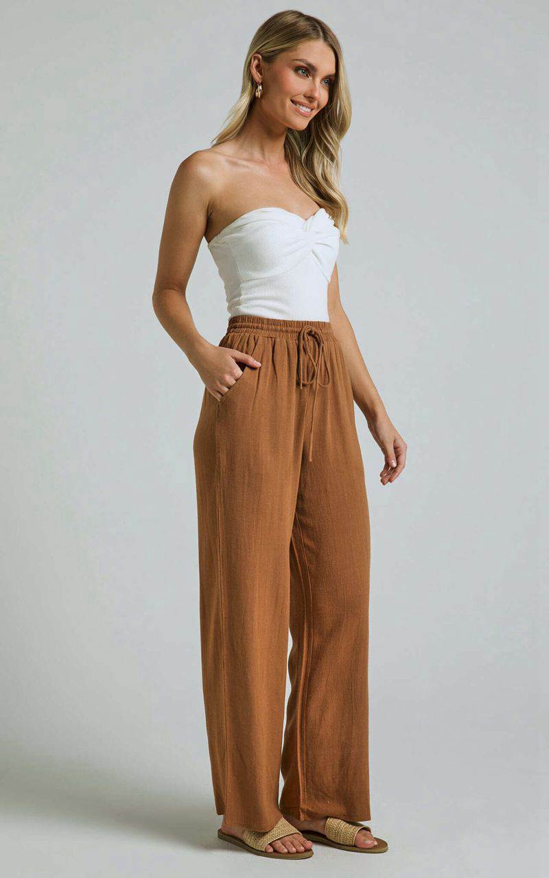 Showpo Kala Pants - Mid Waisted Relaxed Elastic Waist Pants Tobacco | OICJUV392