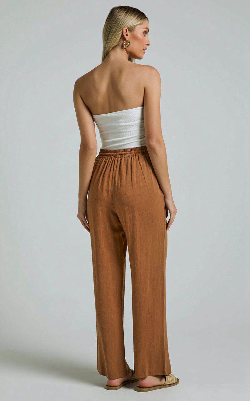 Showpo Kala Pants - Mid Waisted Relaxed Elastic Waist Pants Tobacco | OICJUV392