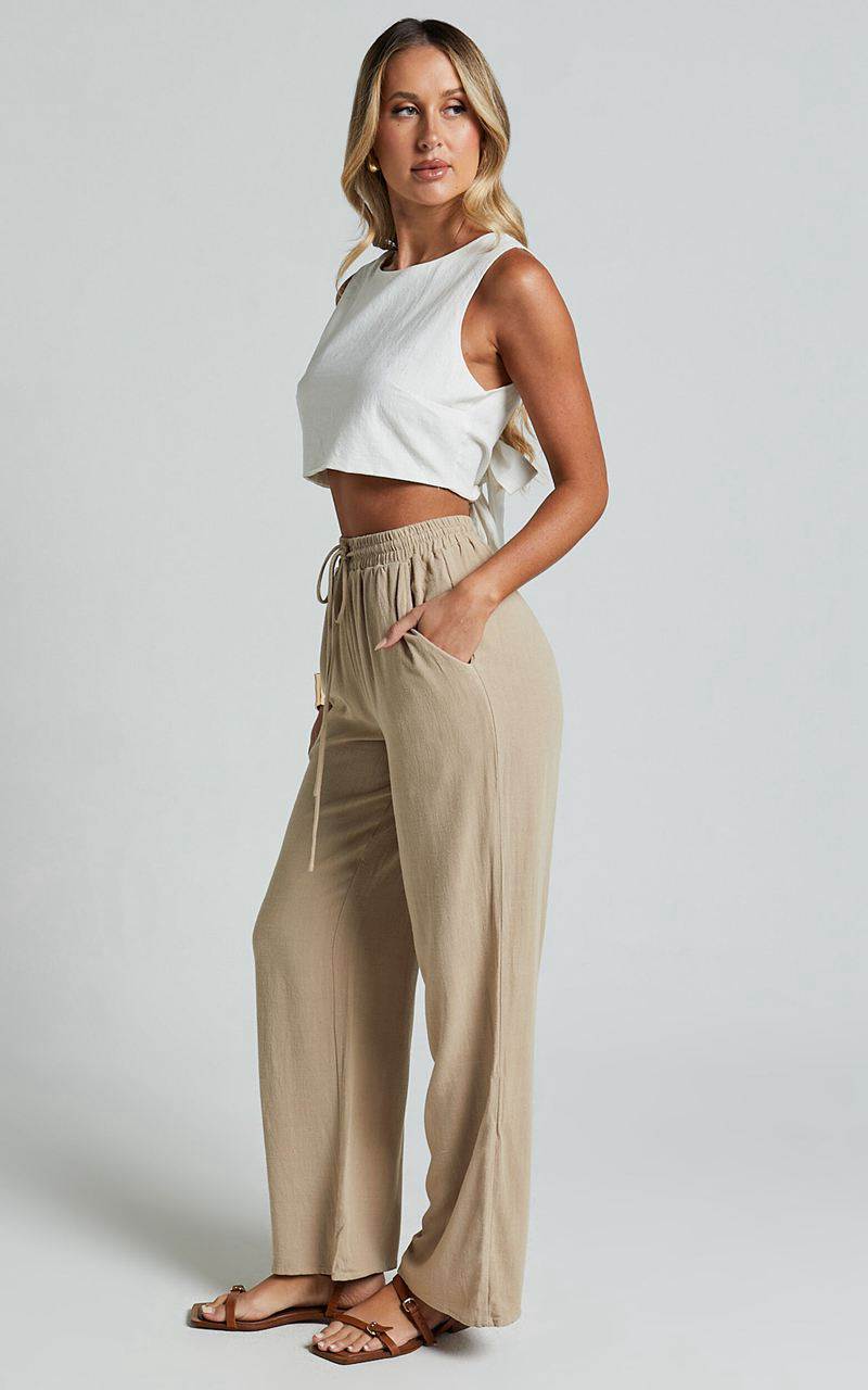 Showpo Kala Pants - Mid Waisted Relaxed Elastic Waist Pants Sand | ORCUSW568