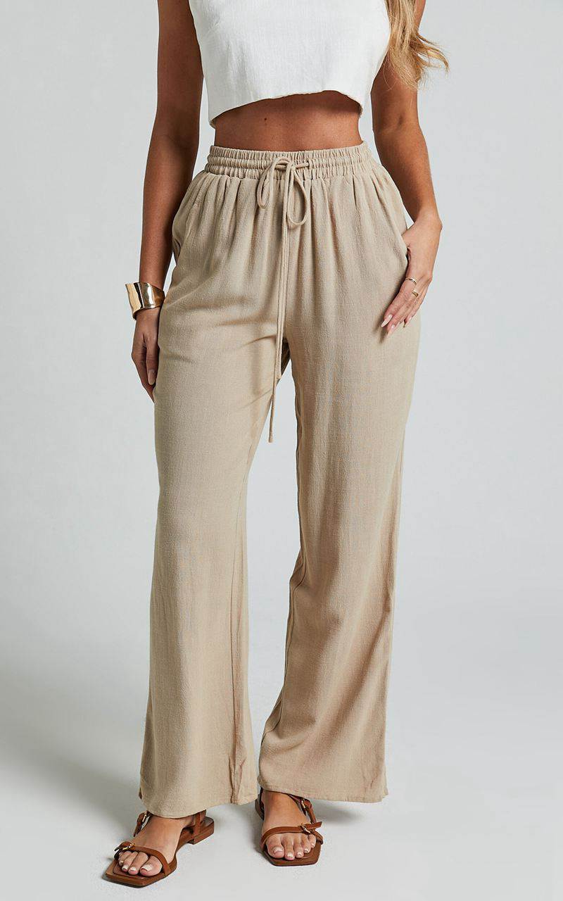 Showpo Kala Pants - Mid Waisted Relaxed Elastic Waist Pants Sand | ORCUSW568