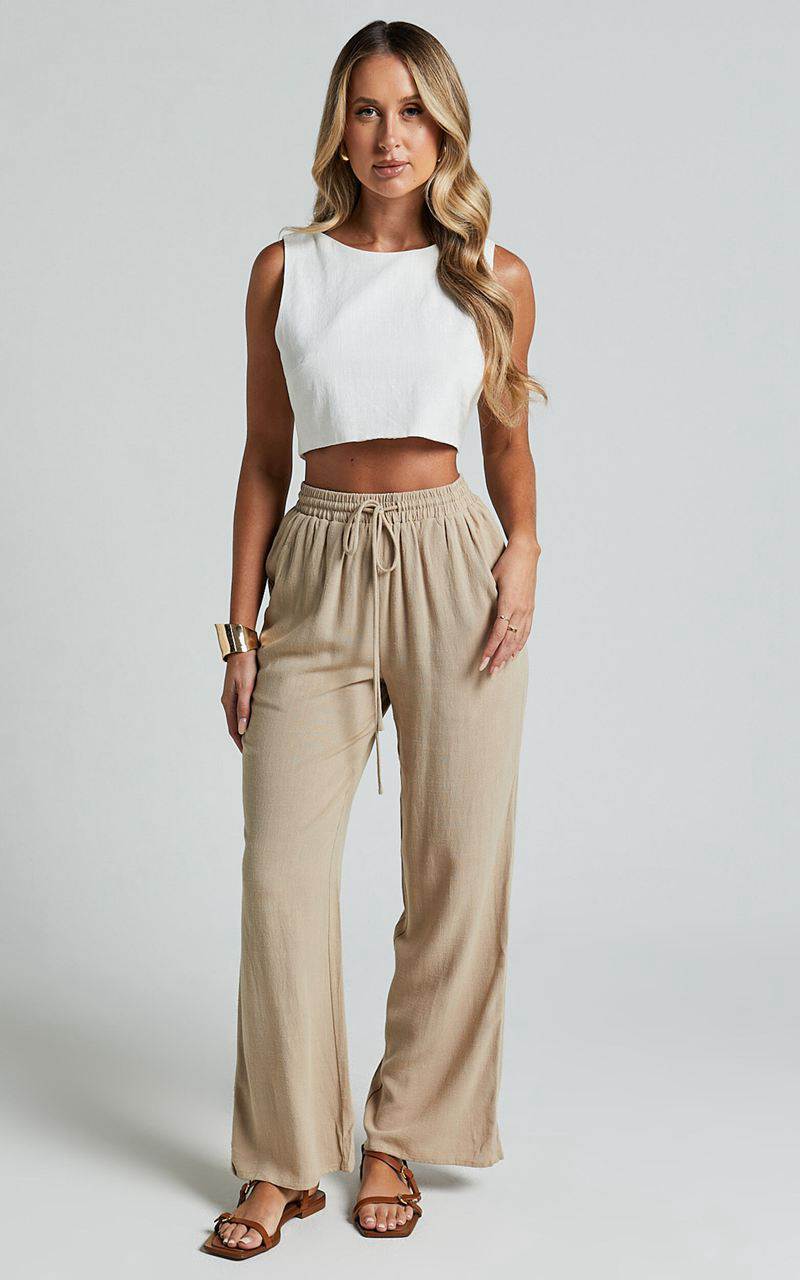 Showpo Kala Pants - Mid Waisted Relaxed Elastic Waist Pants Sand | ORCUSW568