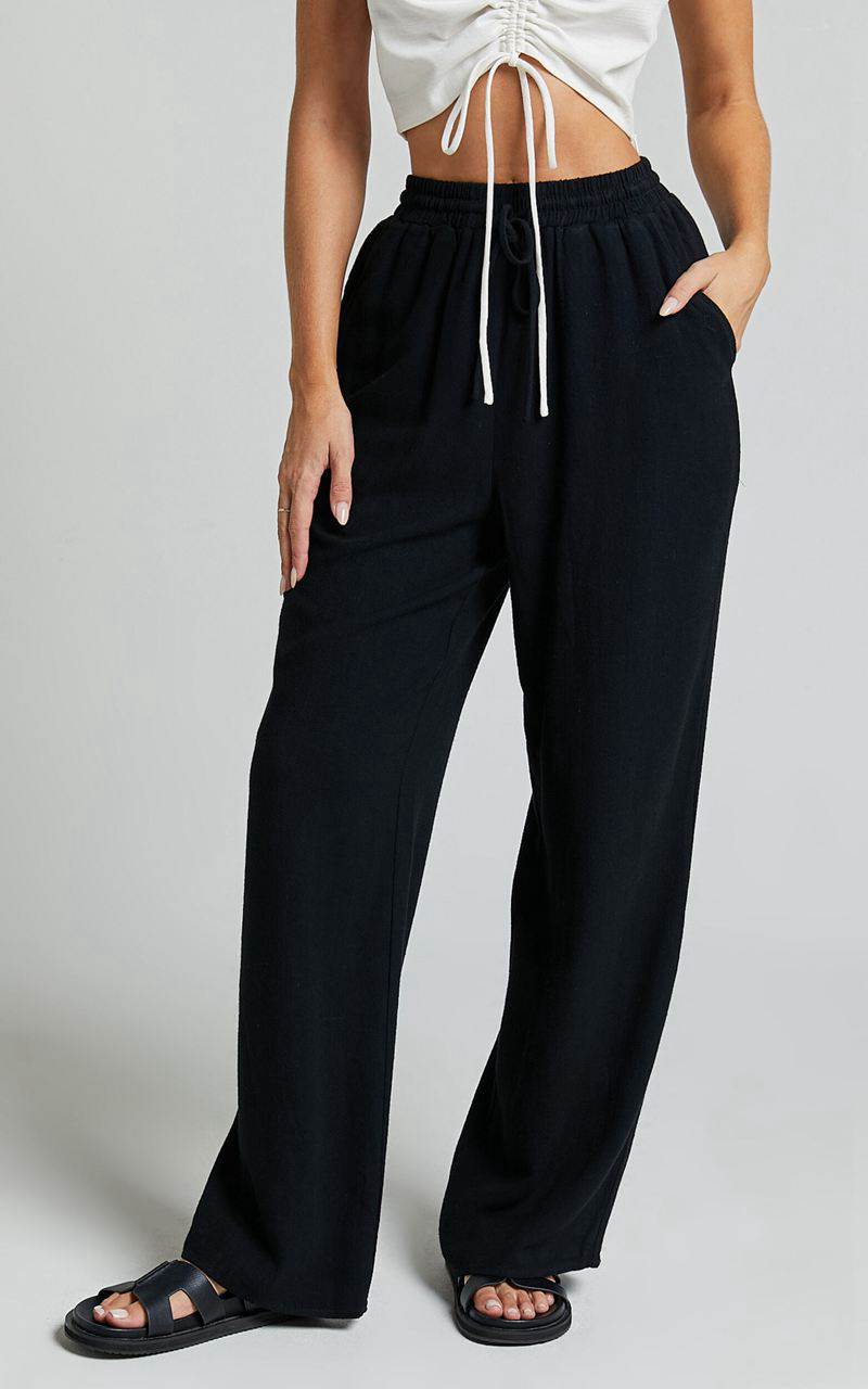 Showpo Kala Pants - Mid Waisted Relaxed Elastic Waist Pants Black | CFBWDX204