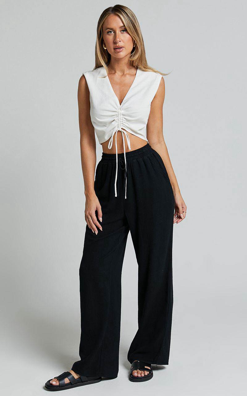 Showpo Kala Pants - Mid Waisted Relaxed Elastic Waist Pants Black | CFBWDX204