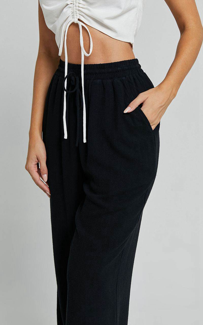 Showpo Kala Pants - Mid Waisted Relaxed Elastic Waist Pants Black | CFBWDX204