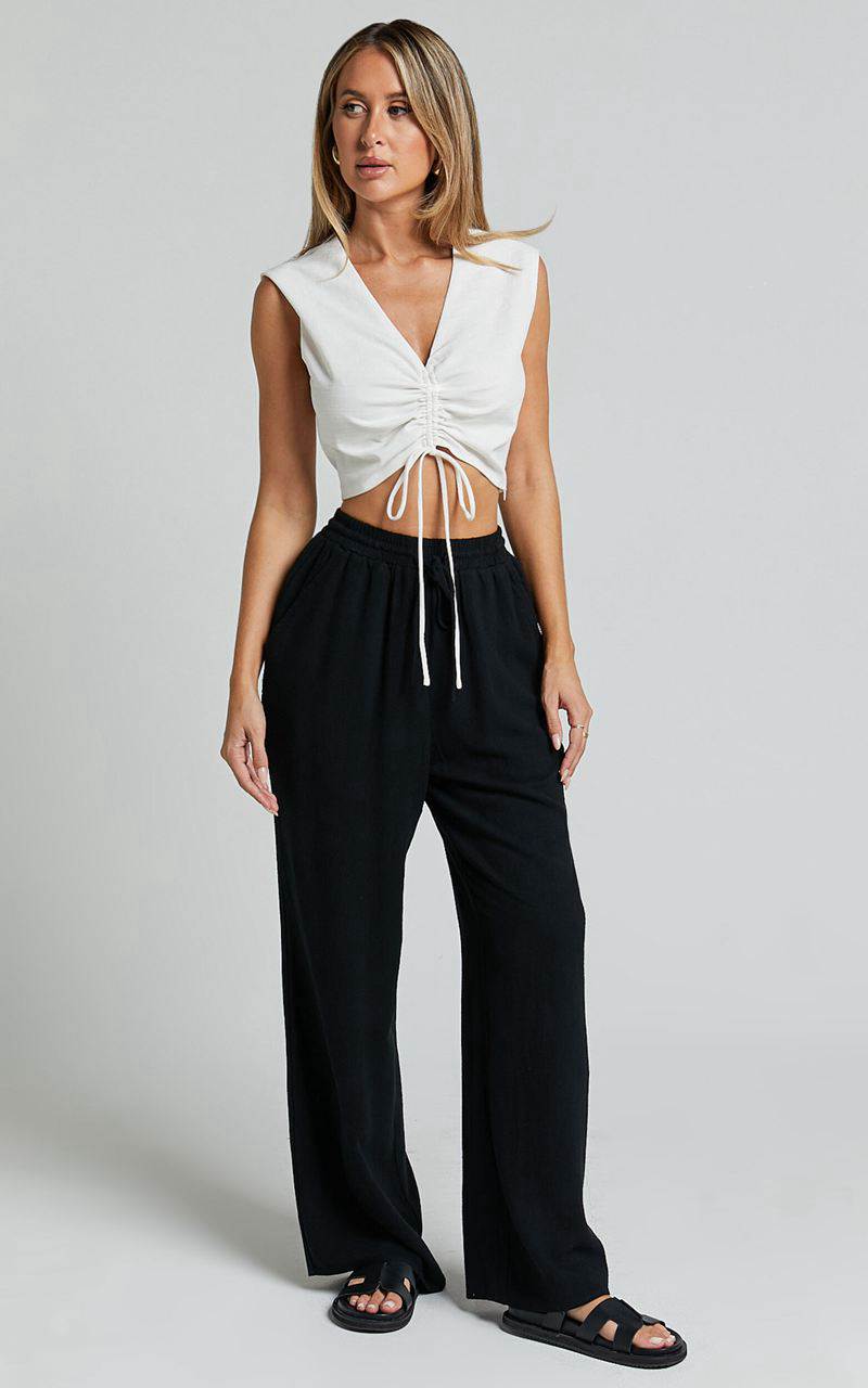 Showpo Kala Pants - Mid Waisted Relaxed Elastic Waist Pants Black | CFBWDX204