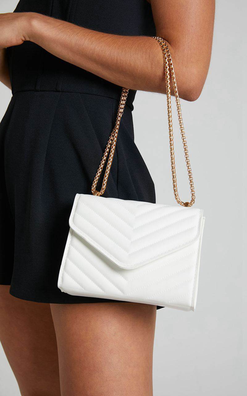 Showpo Kalinda Bag - Double Box Chain Shoulder Bag White | OXUCZL698