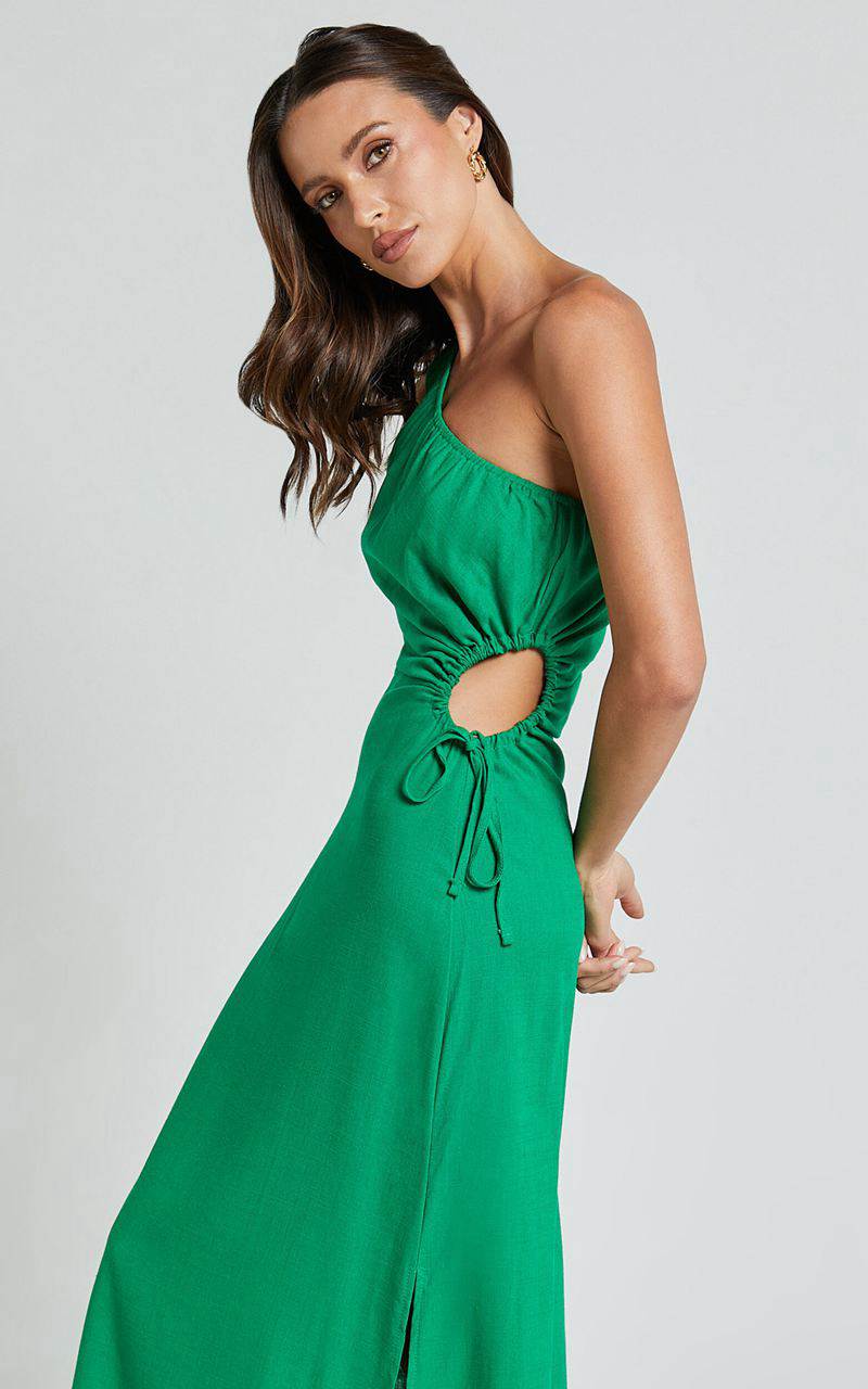 Showpo Kari Midi Dress - One Shoulder Slip Dress Green | ACUZJK148