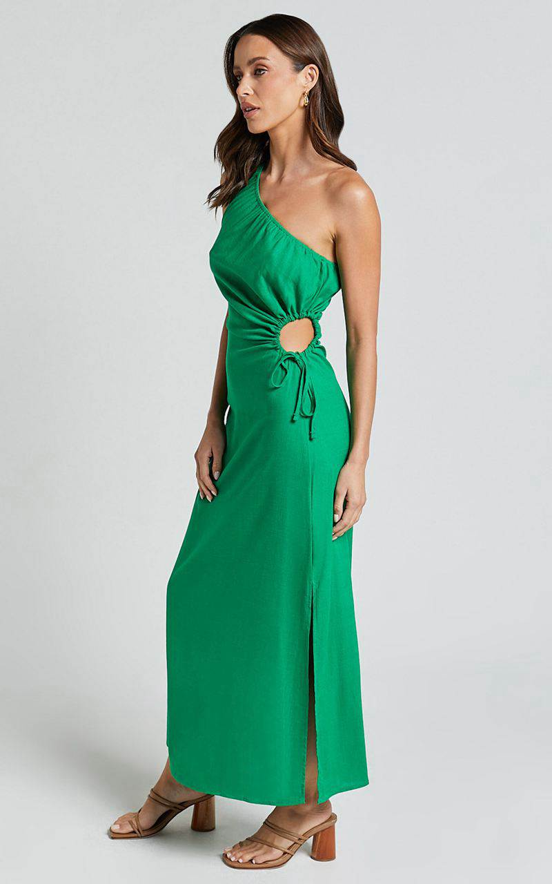 Showpo Kari Midi Dress - One Shoulder Slip Dress Green | ACUZJK148