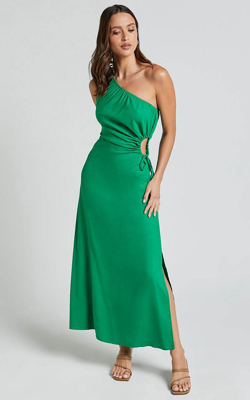 Showpo Kari Midi Dress - One Shoulder Slip Dress Green | ACUZJK148