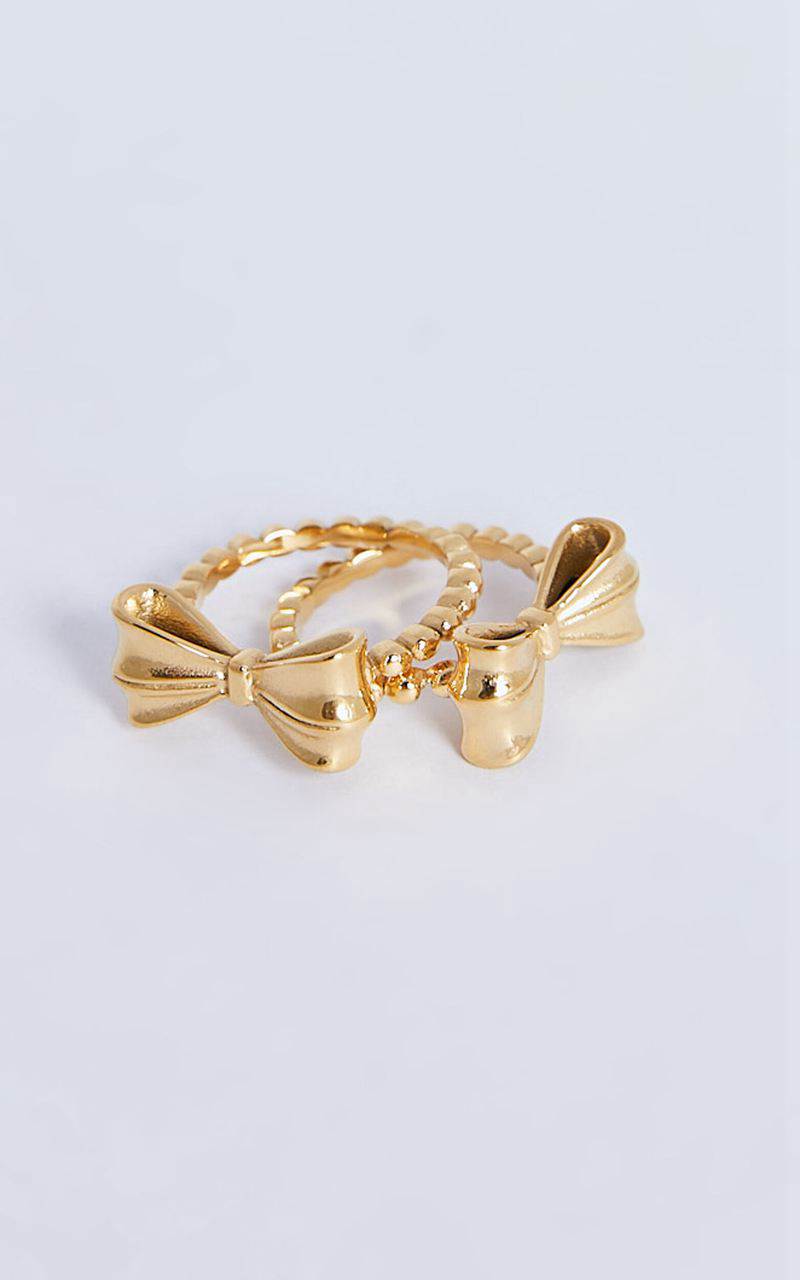 Showpo Katherine 2 Ring Pack - Bow Shaped Rings Gold | RLDITK791