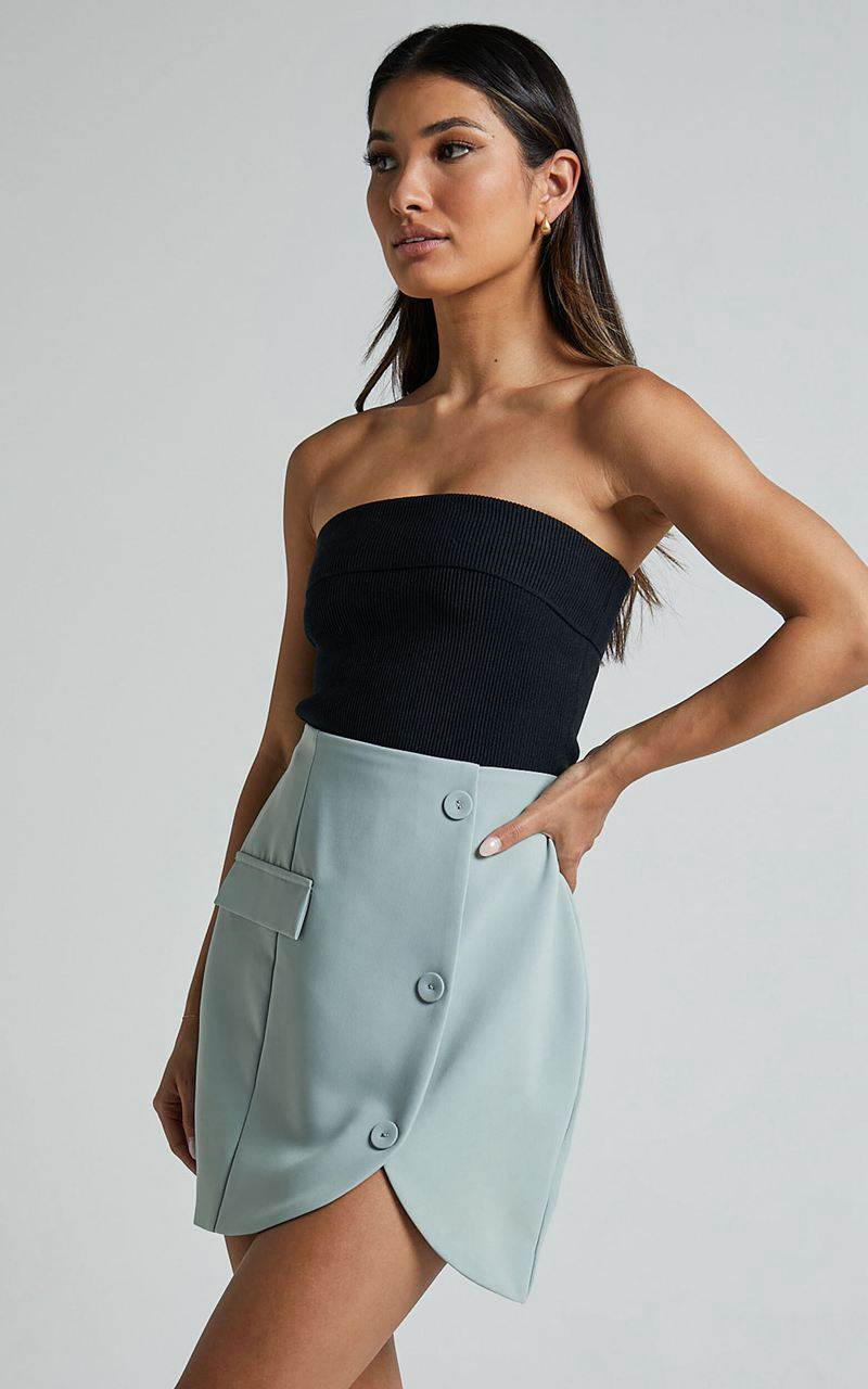 Showpo Kathia Mini Skirt - Asymmetric Button Detail Skirt Sage | CVAQLB795