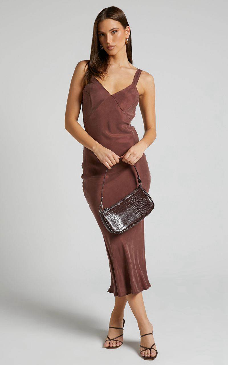 Showpo Kaya Midi Dress - Cupro Slip Dress Chocolate | OIKEZW541