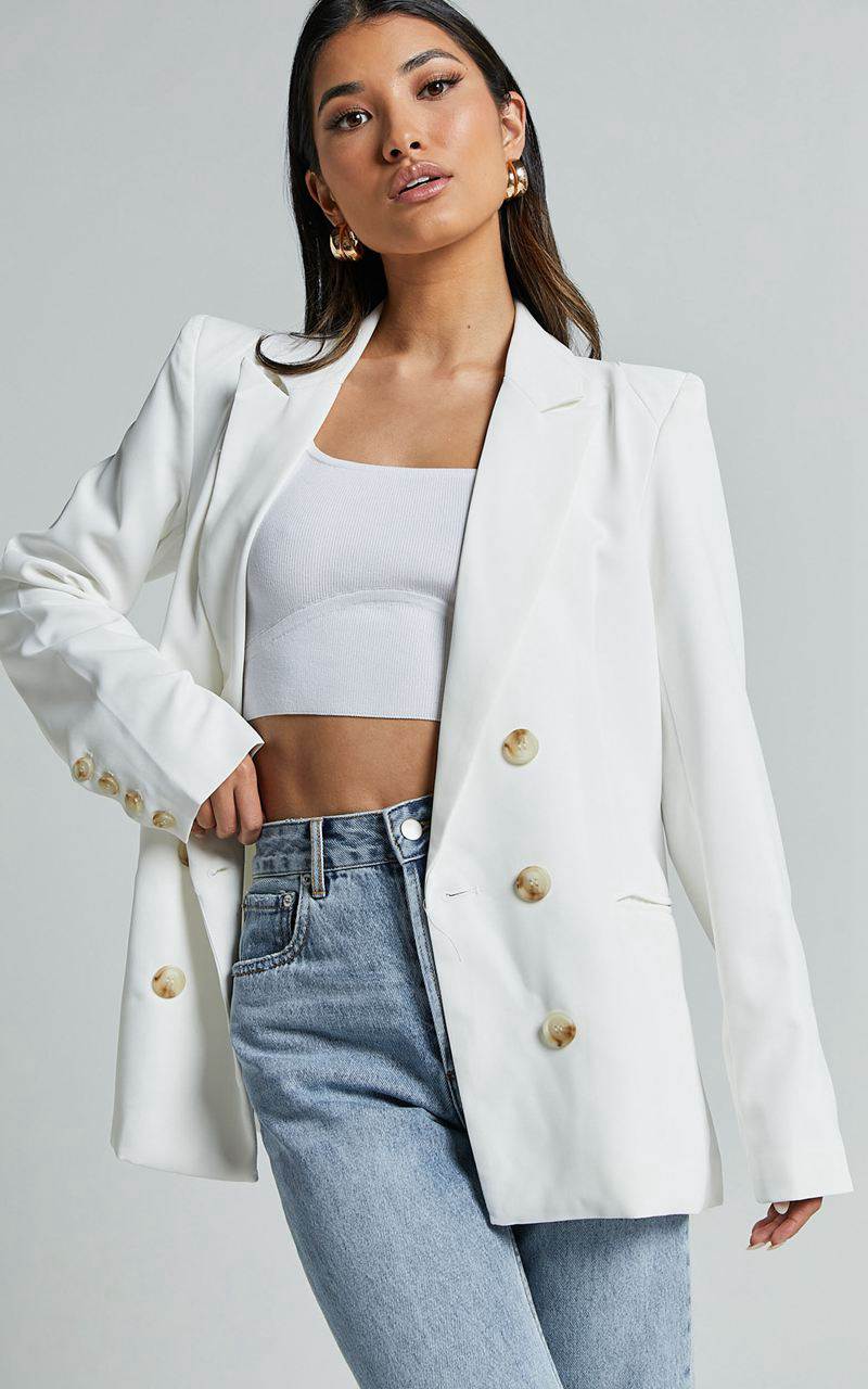 Showpo Kaye Blazer - Double Breasted Long Sleeve White | KJHNAW529