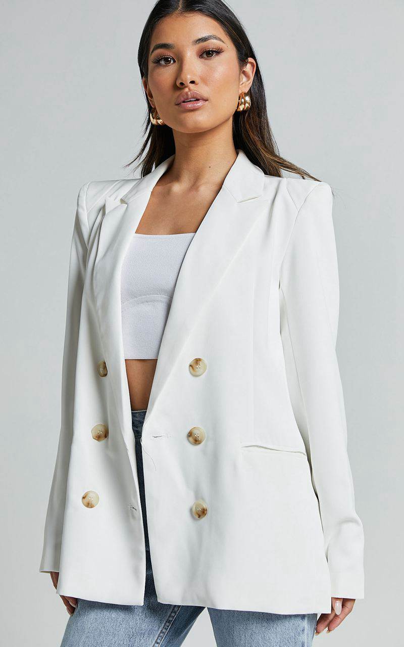 Showpo Kaye Blazer - Double Breasted Long Sleeve White | KJHNAW529