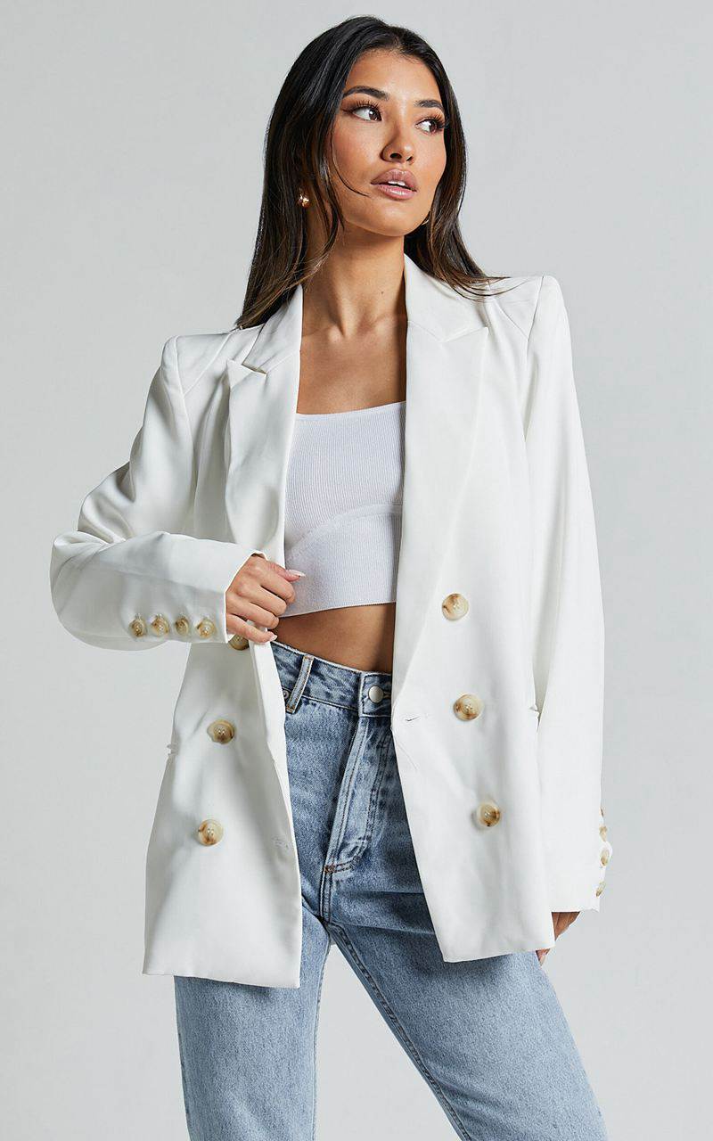 Showpo Kaye Blazer - Double Breasted Long Sleeve White | KJHNAW529