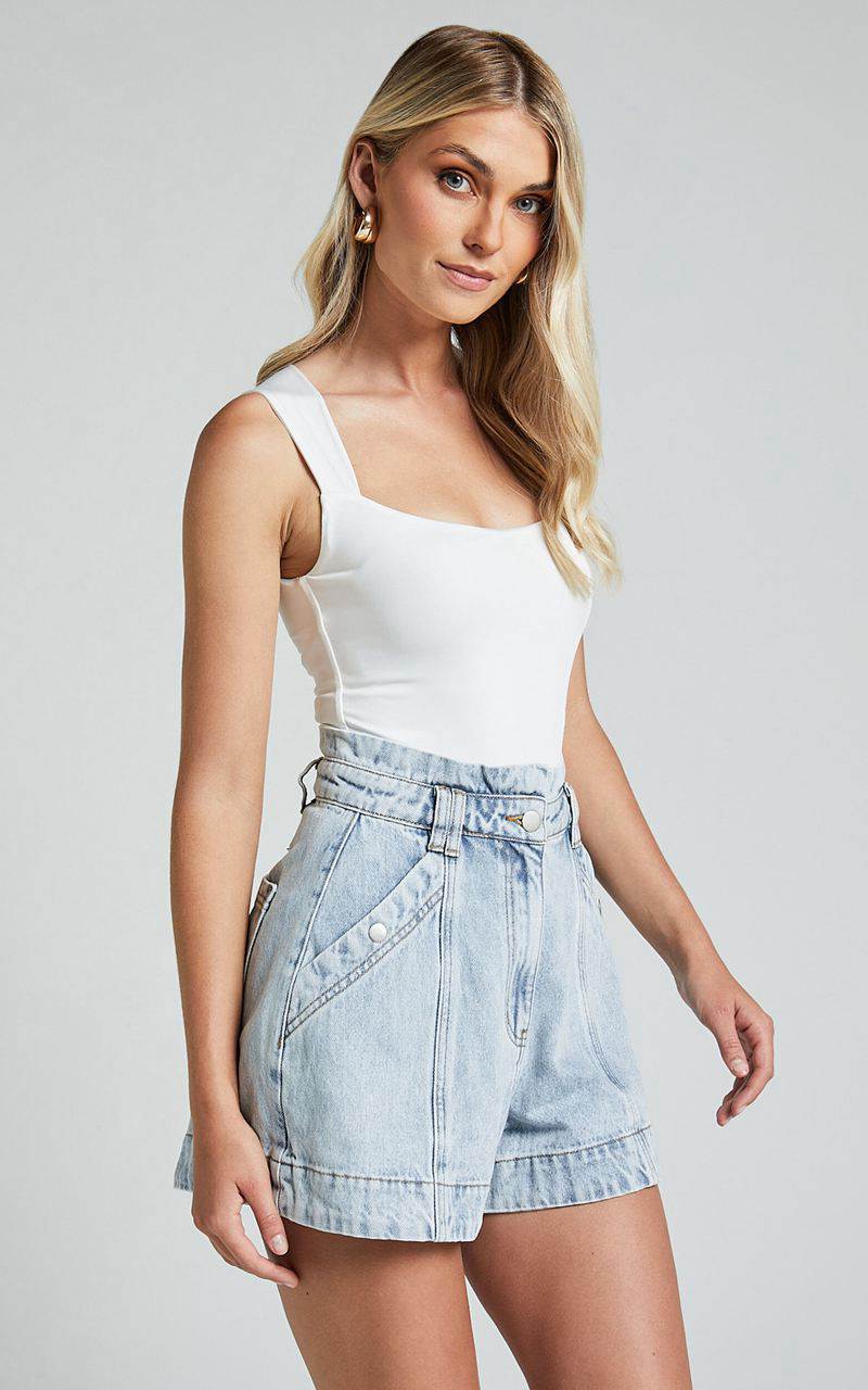 Showpo Kayla Denim Shorts - High Waisted A Line Denim Shorts Light Blue Wash | UVQSFY385