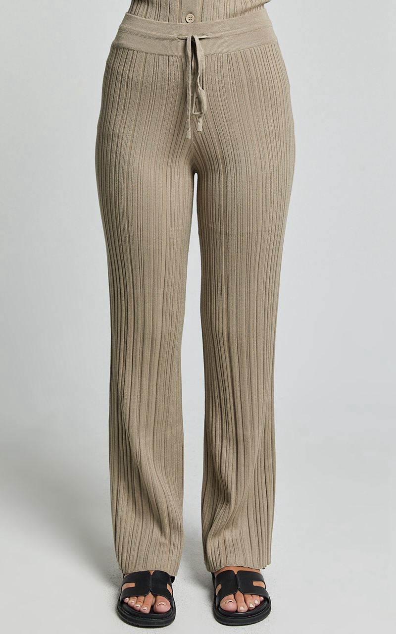 Showpo Kelsey Pants - High Drawstring Waist Knit Pants Taupe | HBRJKN738