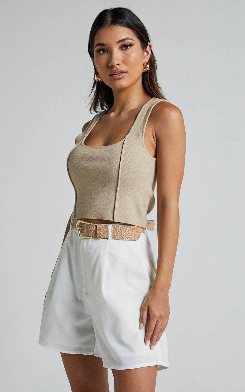 Showpo Kenyana Top - Detailed Singlet Crop Top Natural | OVLBTD293