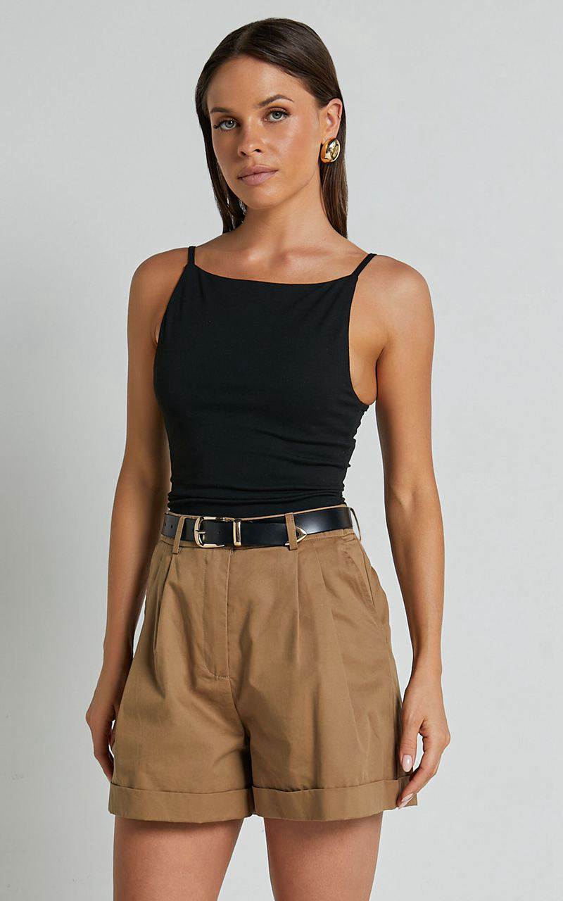 Showpo Khaimy Shorts - High Waisted Cuffed Shorts Tan | UXYRGE861