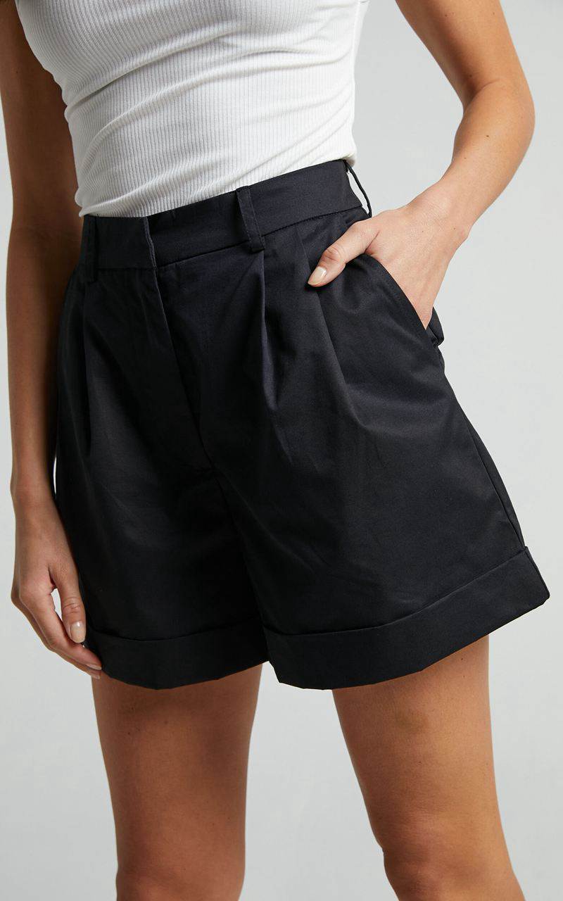 Showpo Khaimy Shorts - High Waisted Cuffed Shorts Black | XIPBFS246