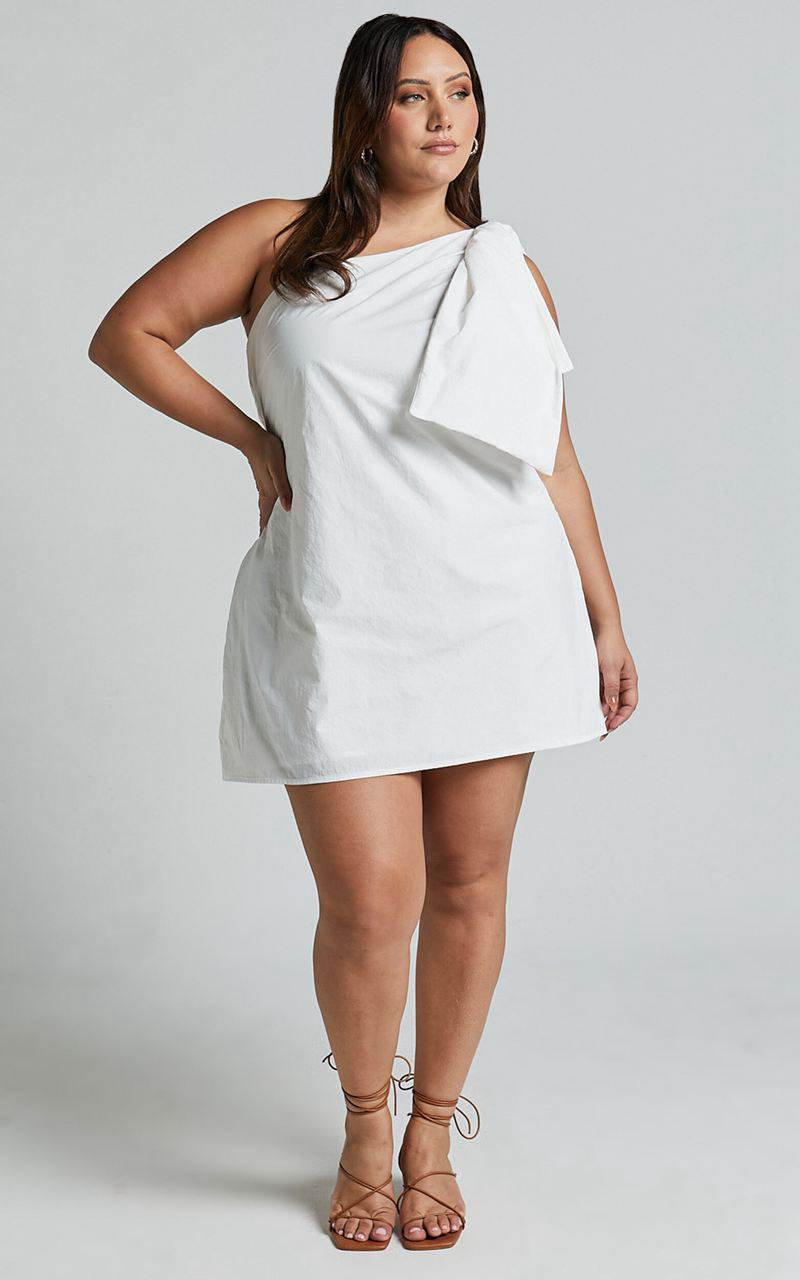 Showpo Khirara Mini Dress - One Shoulder Bow Detail Dress White | XQBMUD571