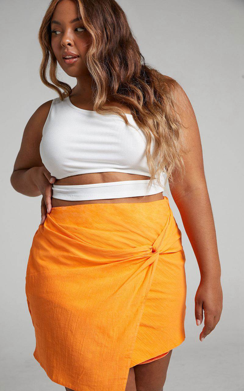 Showpo Kiandra Mini Skirt - Linen Look Twist Front Skirt Orange | QKWOFN213