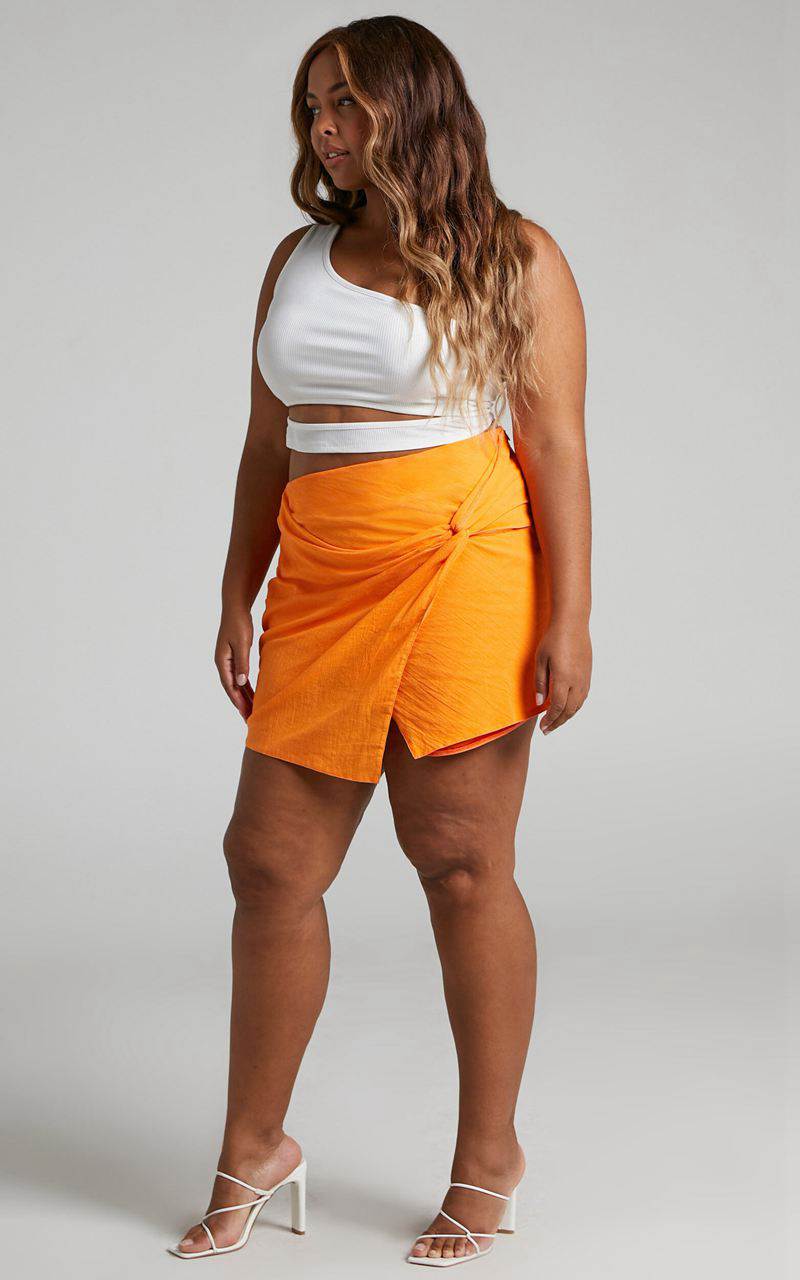 Showpo Kiandra Mini Skirt - Linen Look Twist Front Skirt Orange | QKWOFN213