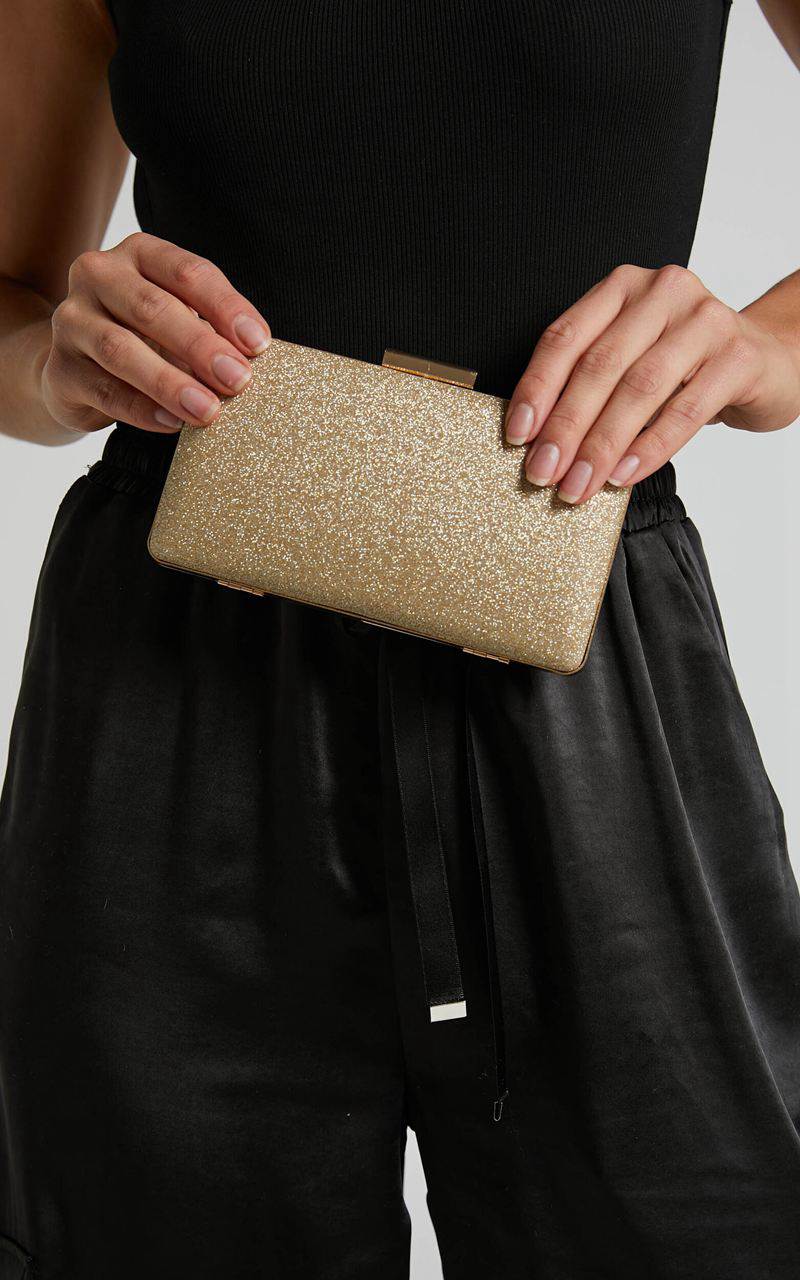 Showpo Kiara Glitter Clutch Gold | GHXSFV412