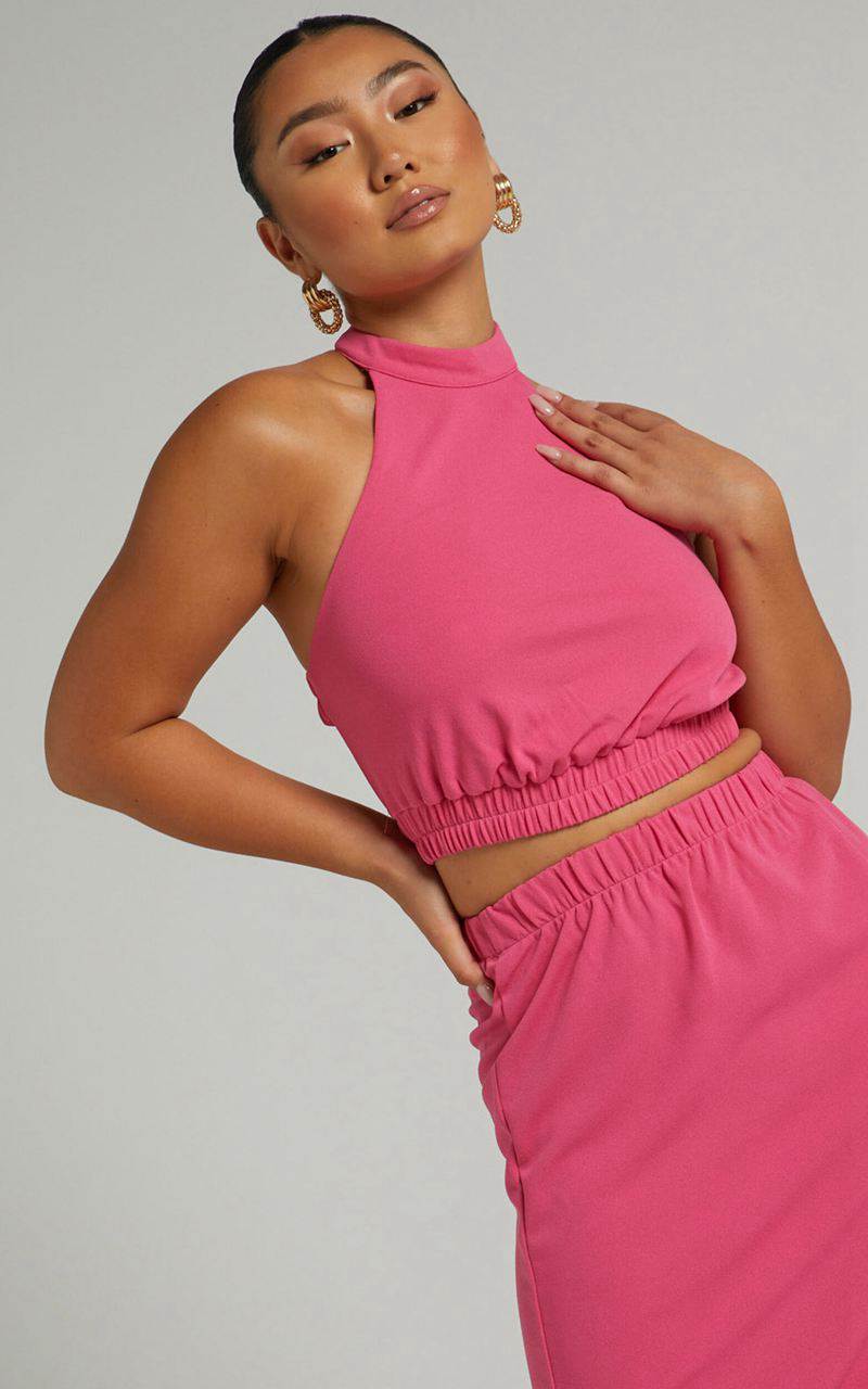 Showpo Kiki Top - Halter Neck With Elastic Detailing Top Hot Pink | ORGWAK715