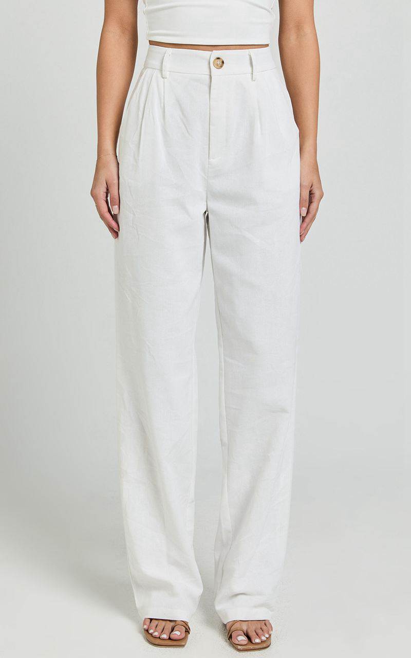 Showpo Kiraye Pants - Linen Look High Waist Tailored Pants Off White | FIPVQO297