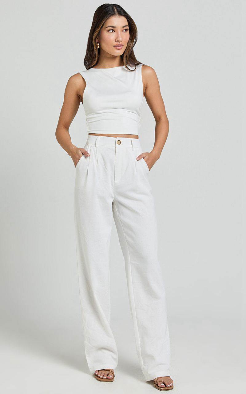 Showpo Kiraye Pants - Linen Look High Waist Tailored Pants Off White | FIPVQO297