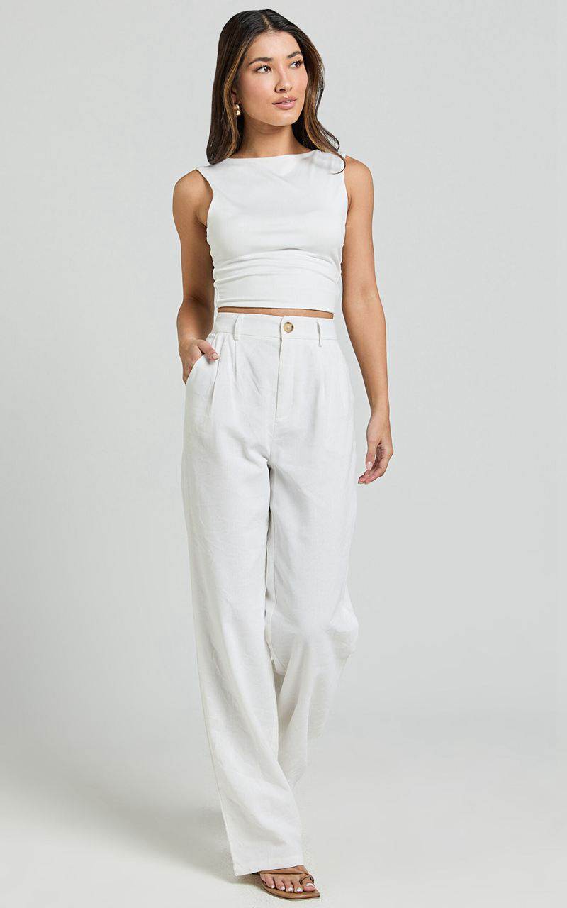 Showpo Kiraye Pants - Linen Look High Waist Tailored Pants Off White | FIPVQO297