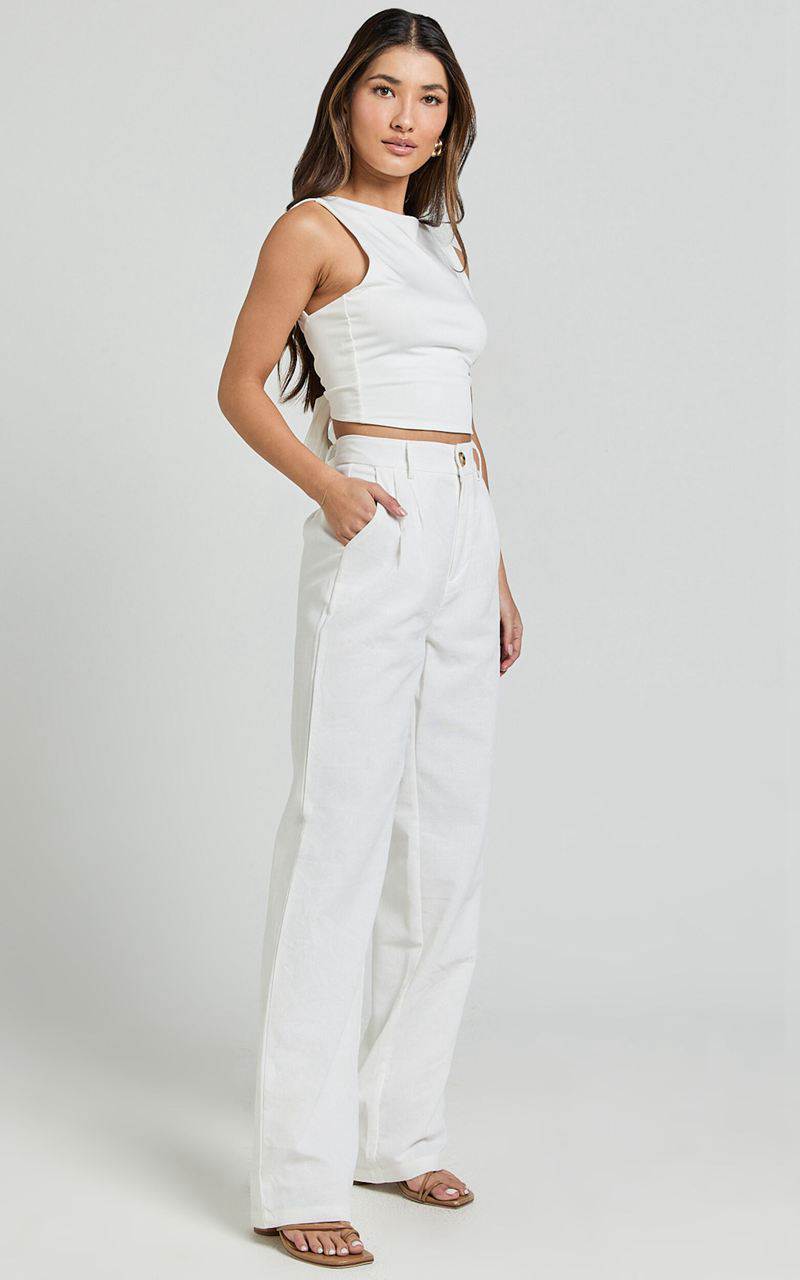 Showpo Kiraye Pants - Linen Look High Waist Tailored Pants Off White | FIPVQO297