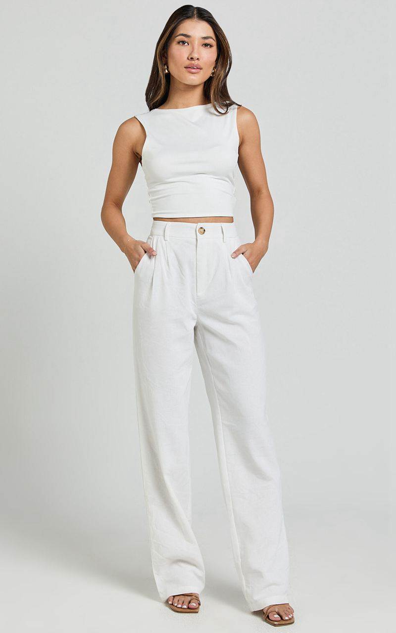 Showpo Kiraye Pants - Linen Look High Waist Tailored Pants Off White | FIPVQO297