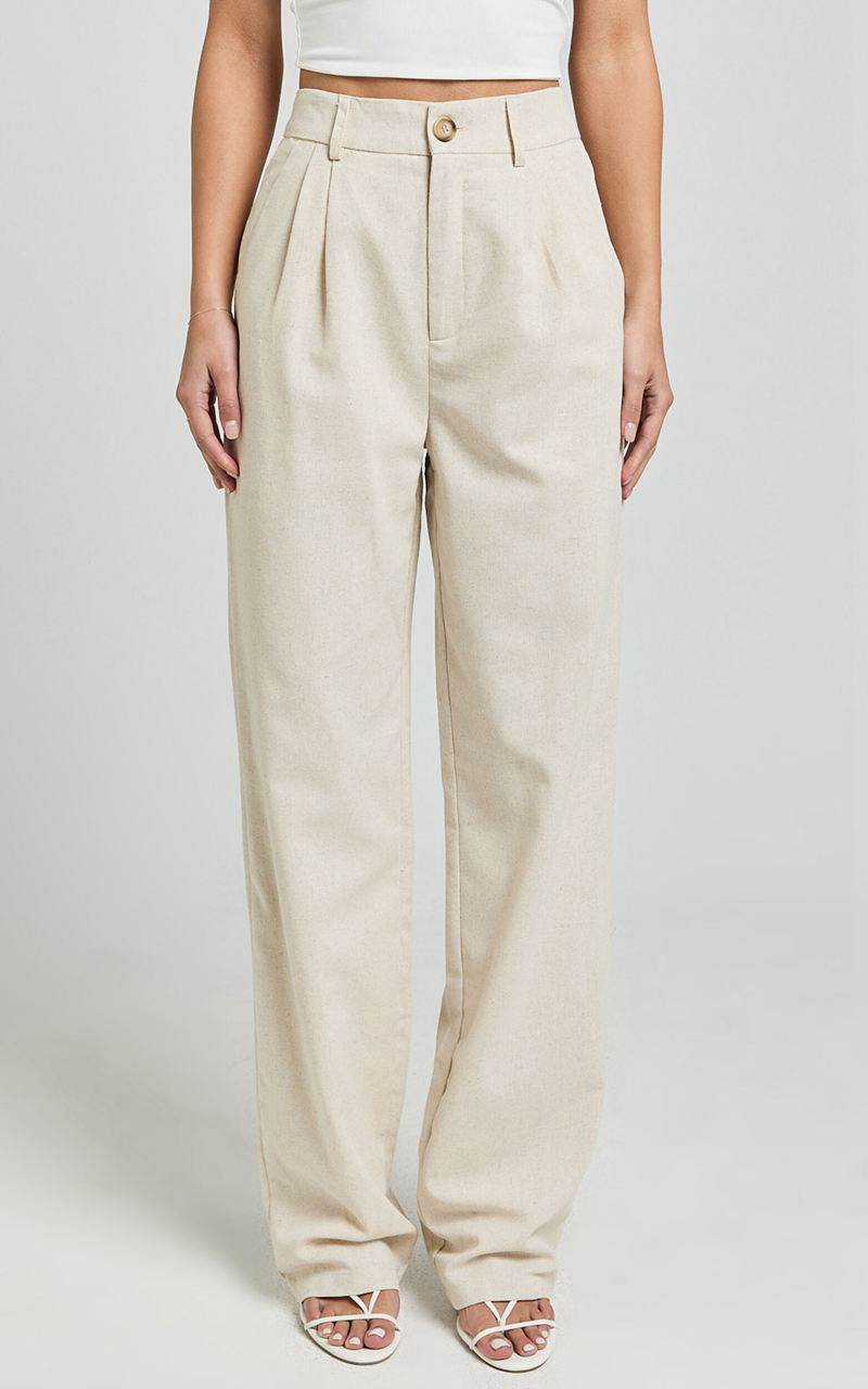 Showpo Kiraye Pants - Linen Look High Waist Tailored Pants Natural | CWBKLF154