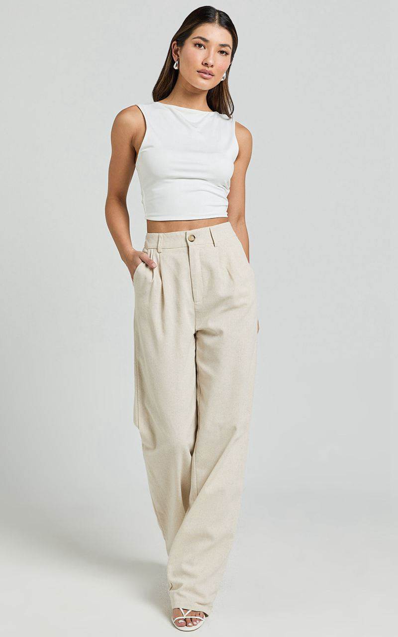 Showpo Kiraye Pants - Linen Look High Waist Tailored Pants Natural | CWBKLF154