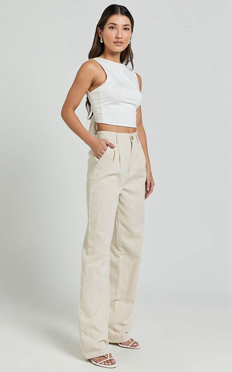 Showpo Kiraye Pants - Linen Look High Waist Tailored Pants Natural | CWBKLF154