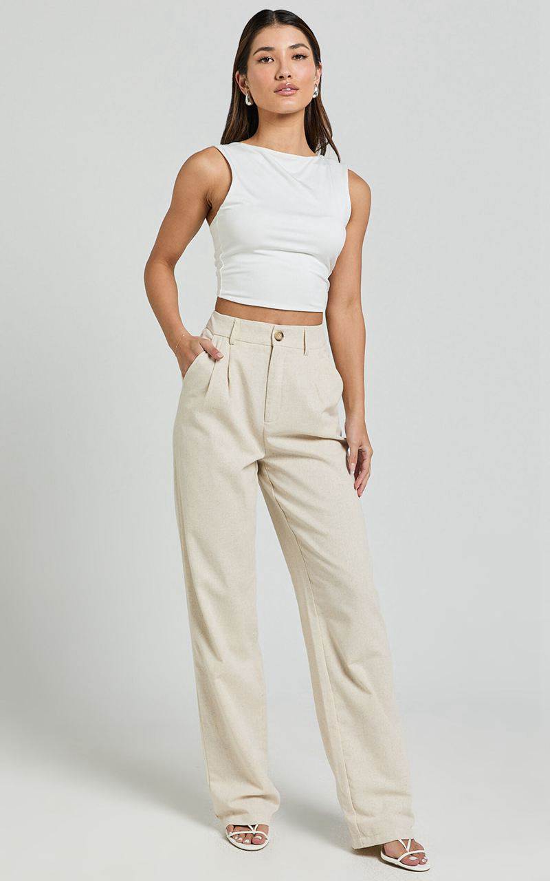 Showpo Kiraye Pants - Linen Look High Waist Tailored Pants Natural | CWBKLF154