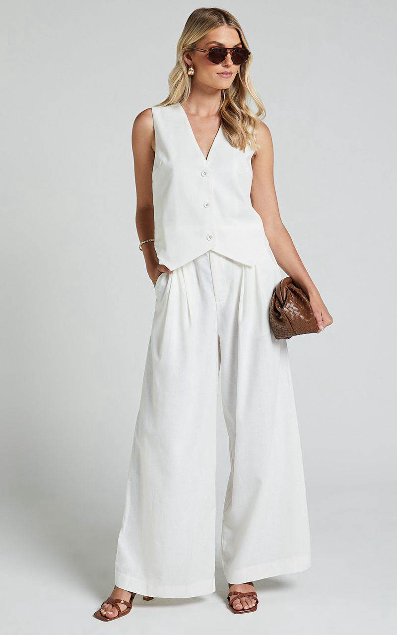 Showpo Kiraye Top - Linen Look Button Through Vest Off White | ITOBXU790