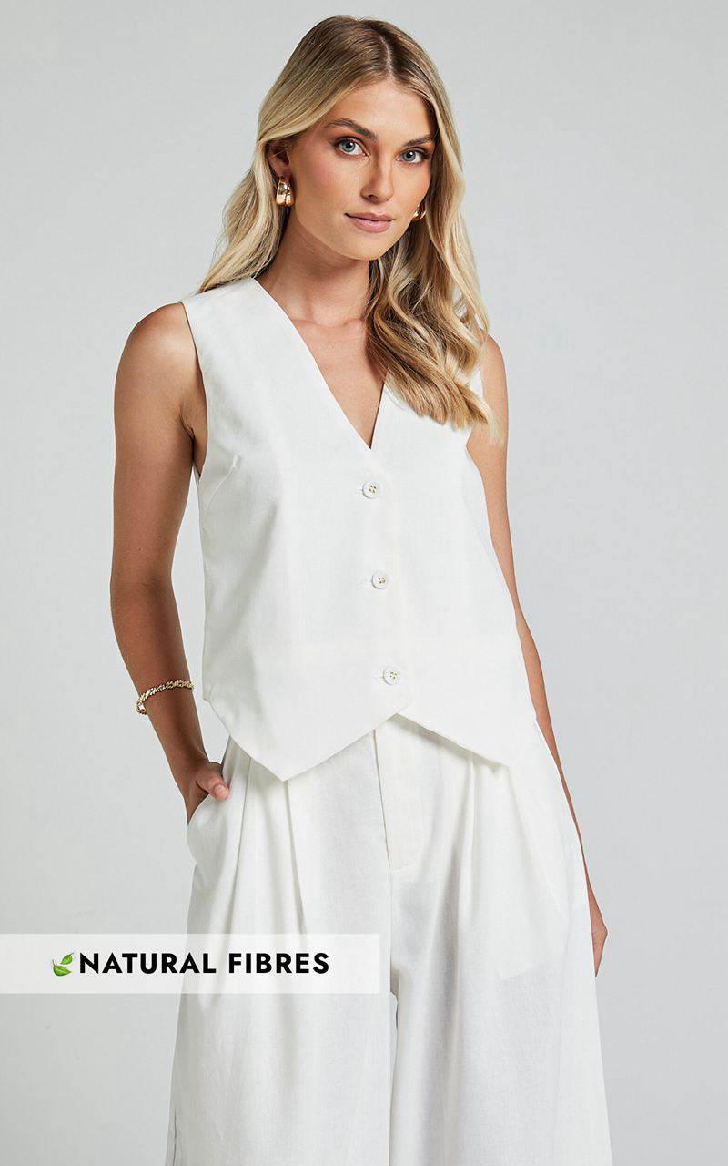 Showpo Kiraye Top - Linen Look Button Through Vest Off White | ITOBXU790