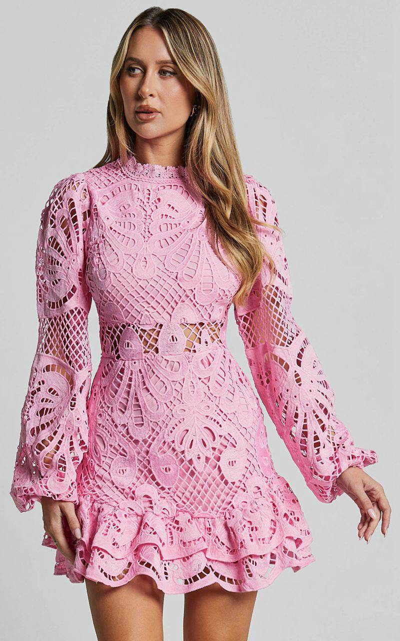 Showpo Kiss Me Now Mini Dress - Long Puff Sleeve Dress Pink | WGFVBM037