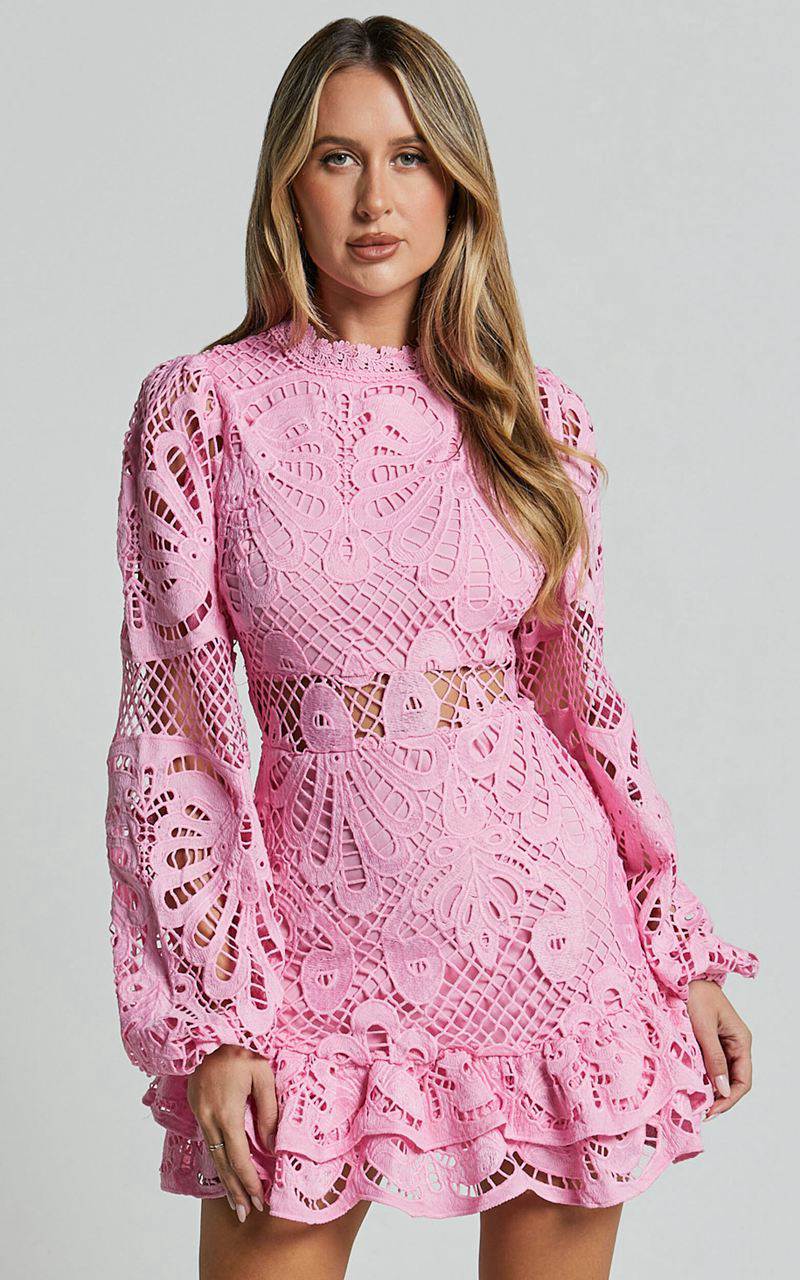 Showpo Kiss Me Now Mini Dress - Long Puff Sleeve Dress Pink | WGFVBM037