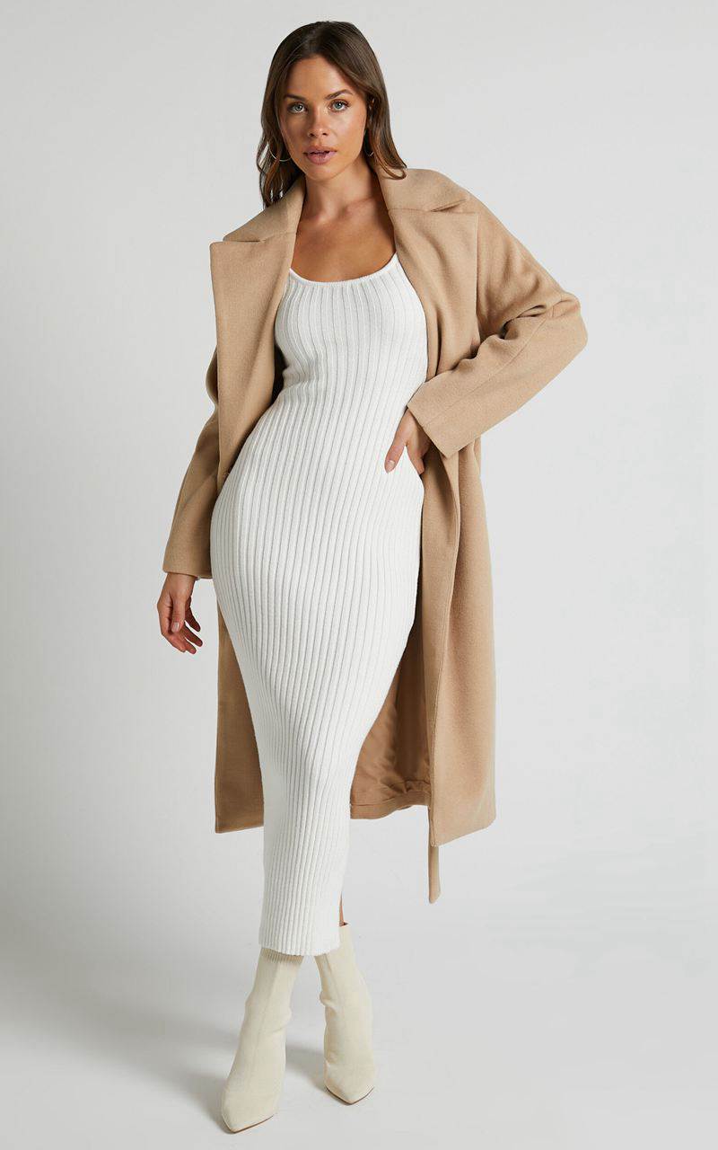 Showpo Kister Midi Dress - Long Sleeve Twist Back Dress Ivory | RQPDGK618