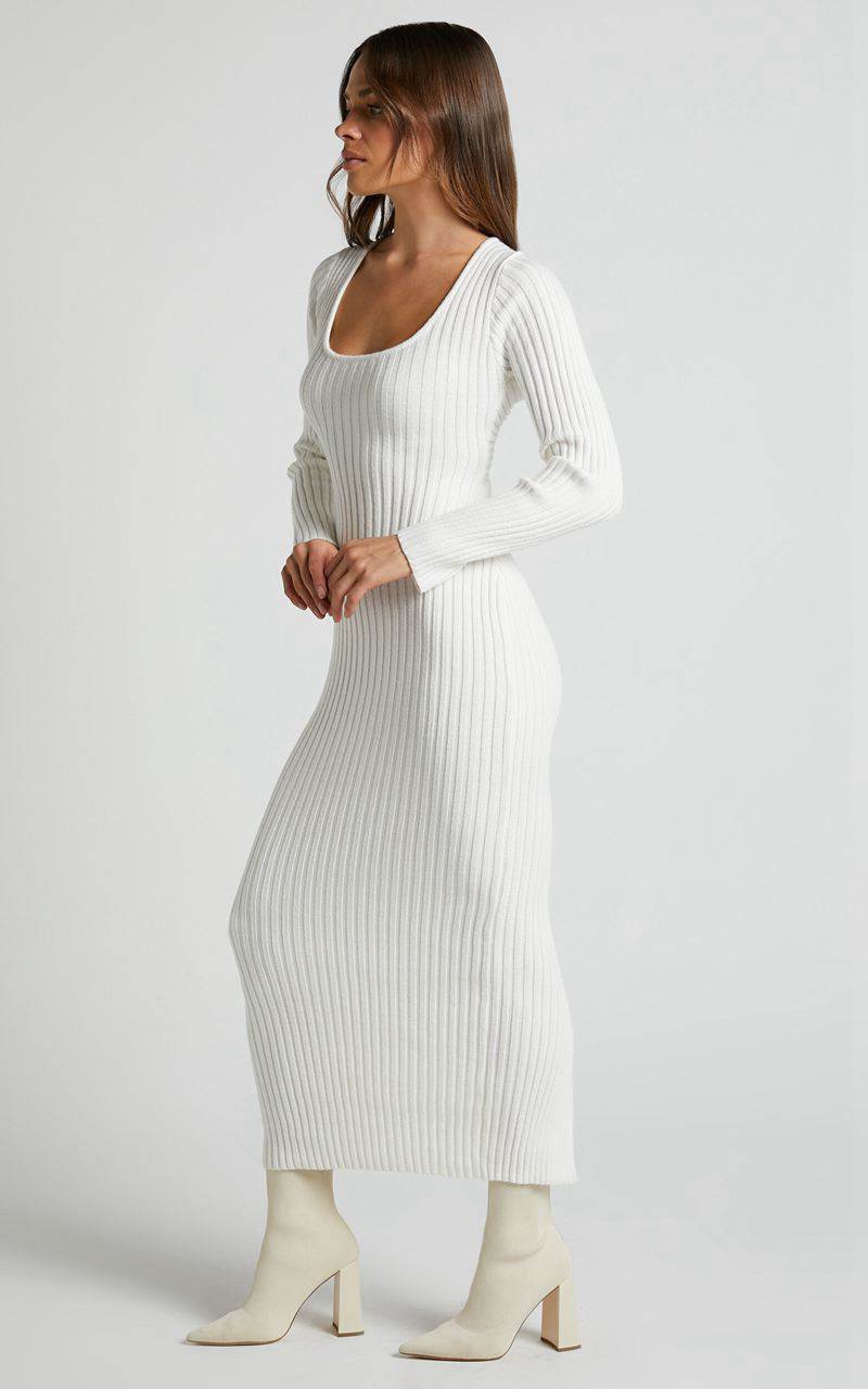 Showpo Kister Midi Dress - Long Sleeve Twist Back Dress Ivory | RQPDGK618