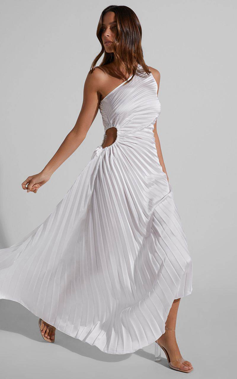 Showpo Kitsune Midi Dress - One Shoulder Cut Out Dress White | SZLEJC760